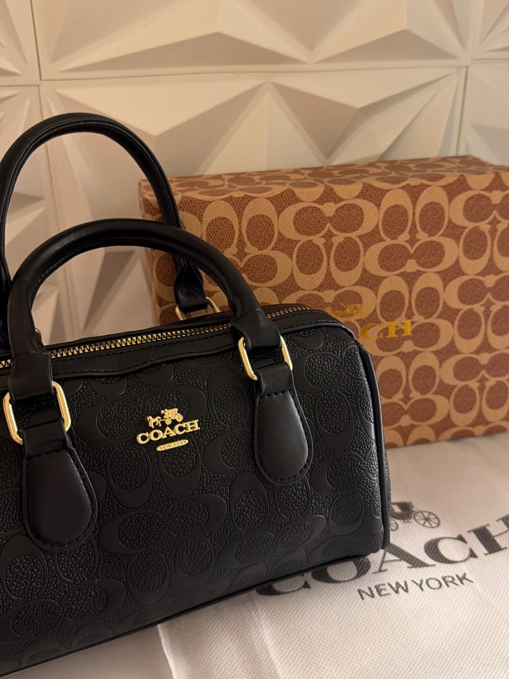 Coach Black Embossed Leather Mini Satchel with Gold Hardware